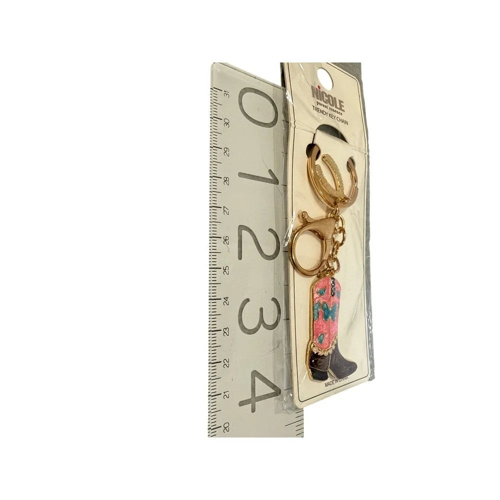 Nicole Cowboy Boot Key Chain Pink NEW Butterfly Rhinestone Western Cowgirlcore